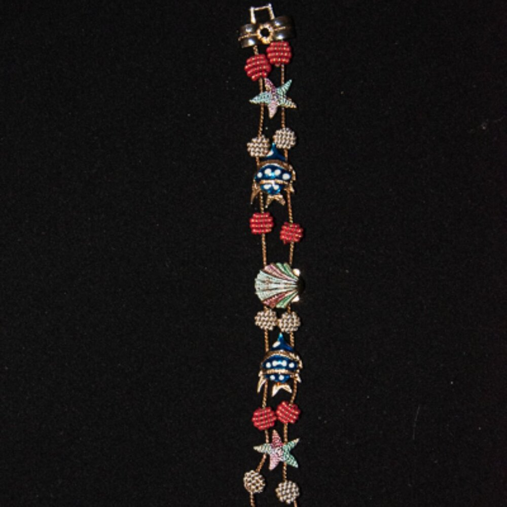 Rare Vintage Enameled Slide Charm Nautical Bracelet